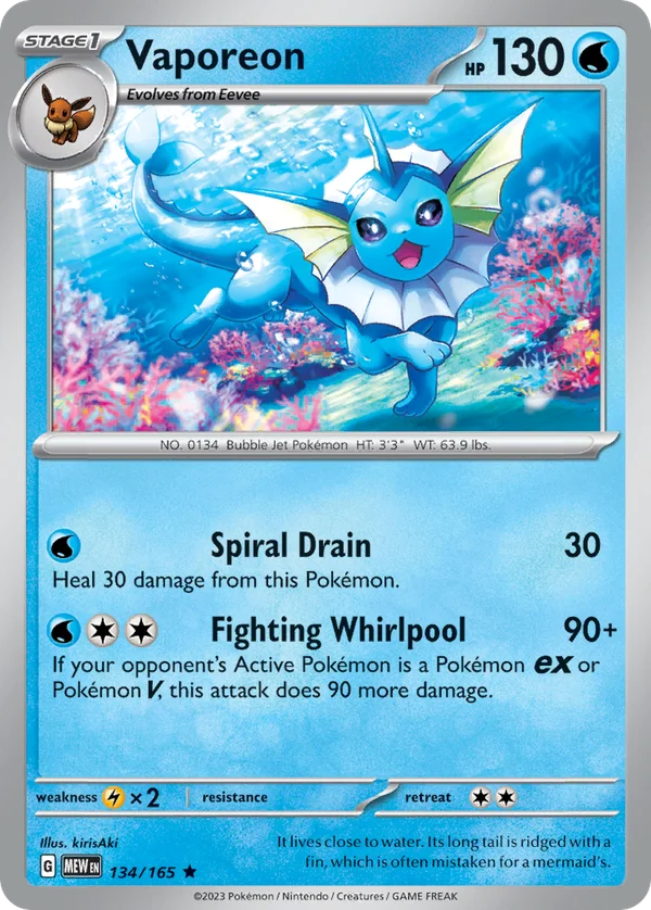 Vaporeon – 134/165 – Rare – Holo Foil