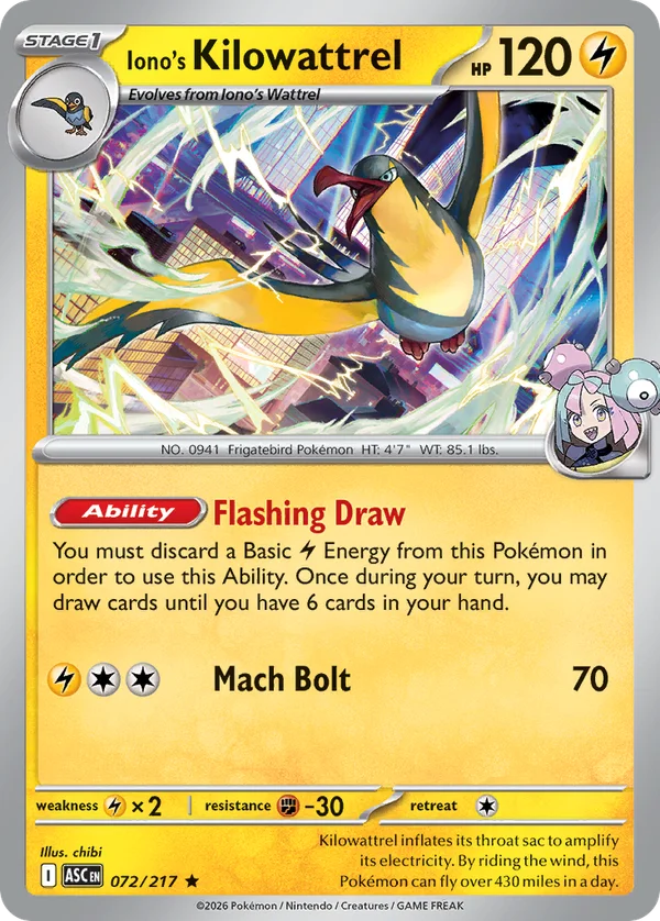 Iono's Kilowattrel – 072/217 – Rare – Holo Foil
